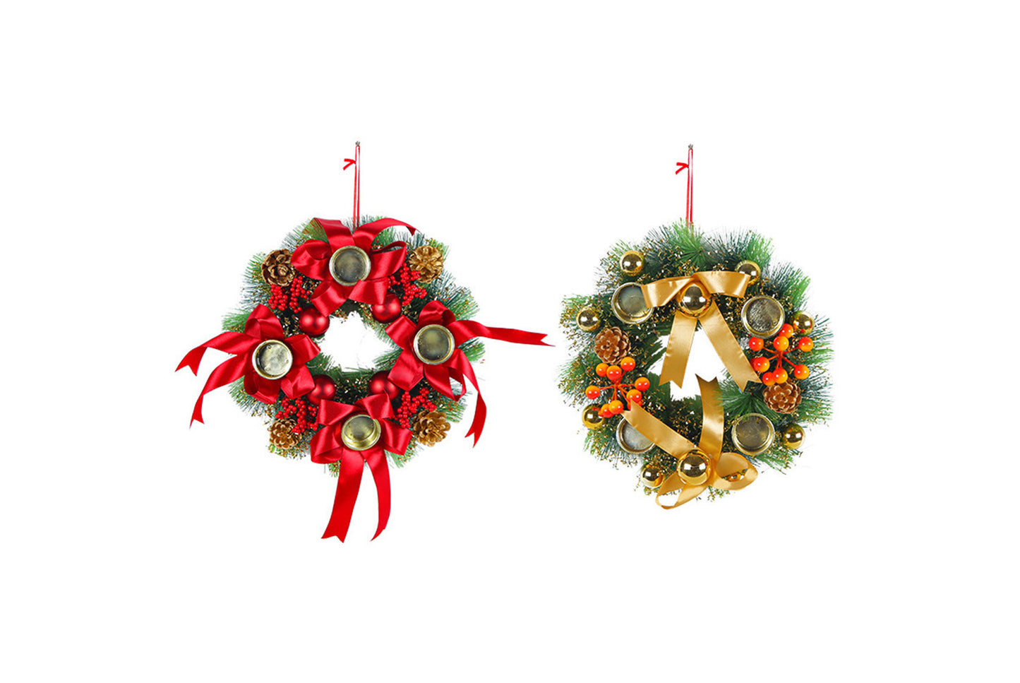 Christmas Candlestick Wreath - Simulated Pine Cone Decorative Wreath