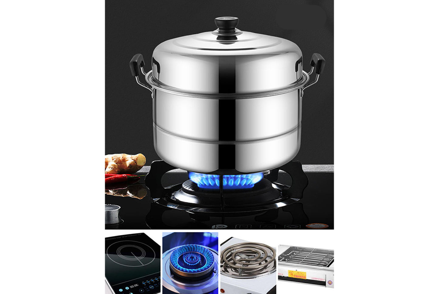**Multi-Layer Stainless Steel Steamer (Double/Triple Layer Available)**