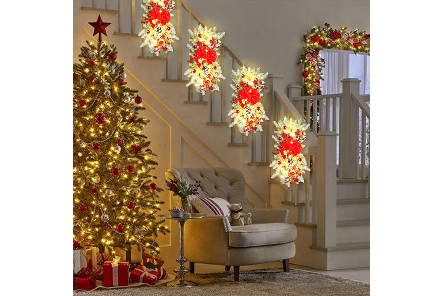 **Christmas LED Wreath - Rattan Door Curtain Decorative Hanging**