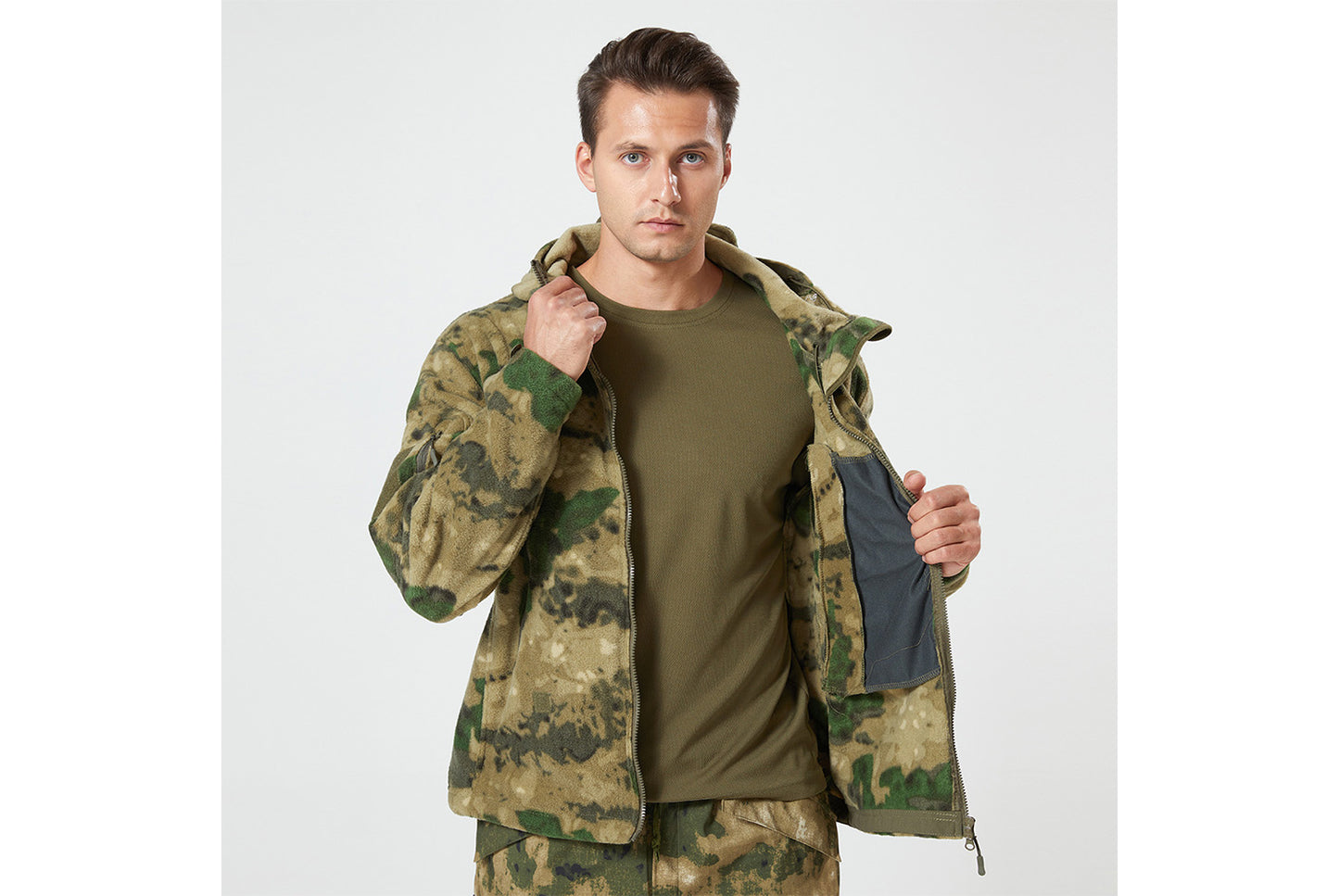 Men's Tactical Camouflage Fleece Hooded Jacket