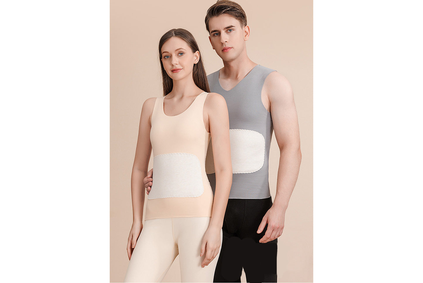 **Couple Large Patch Seamless Warm Vest Set**