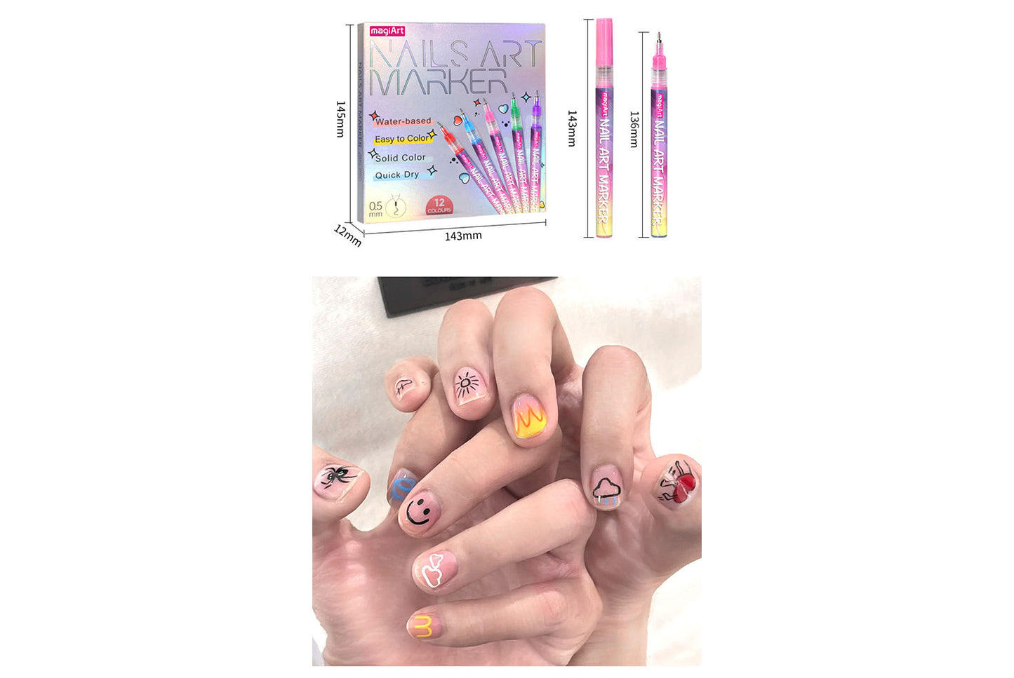 12-Color Nail Art Graffiti Pen Set