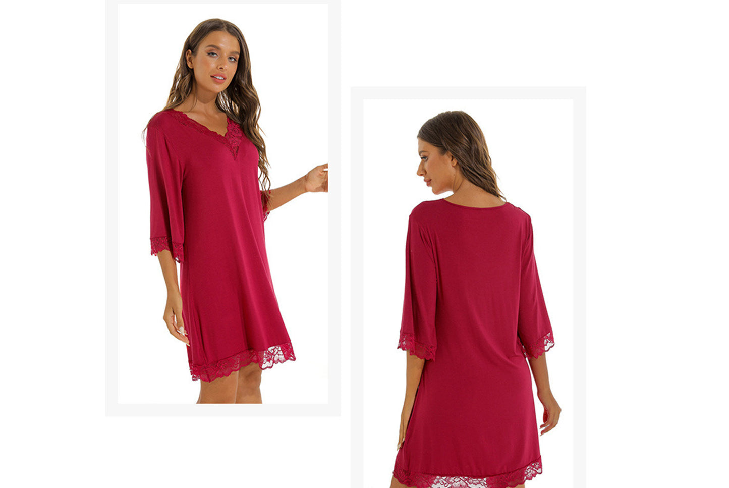 **Women's Sexy Lace V-Neck Cotton Loungewear Pajamas**