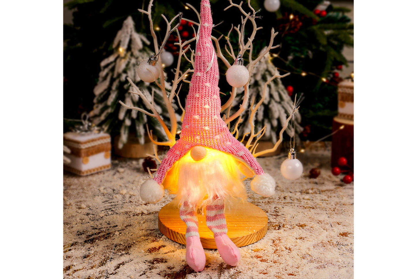 Christmas Forest Old Man Pendant - Knitted Hat Seated Faceless Doll Decoration