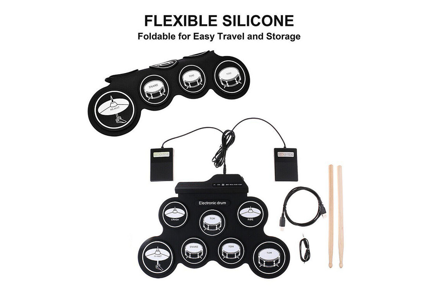 Portable silicone roll drum kit