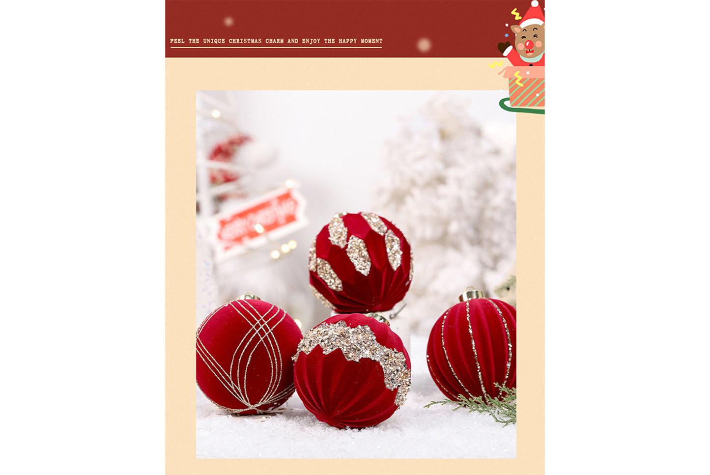 10cm Colored Diamond Flocked Christmas Ball Pendant Set (4-Pack)