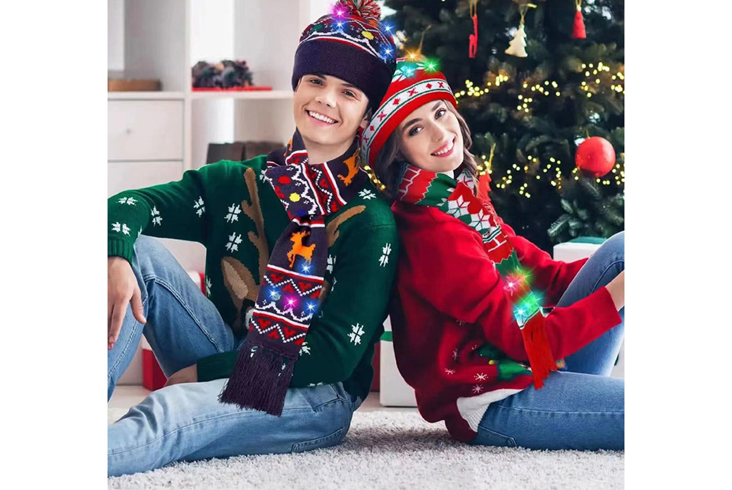 Christmas LED Jacquard Hat and Scarf Set