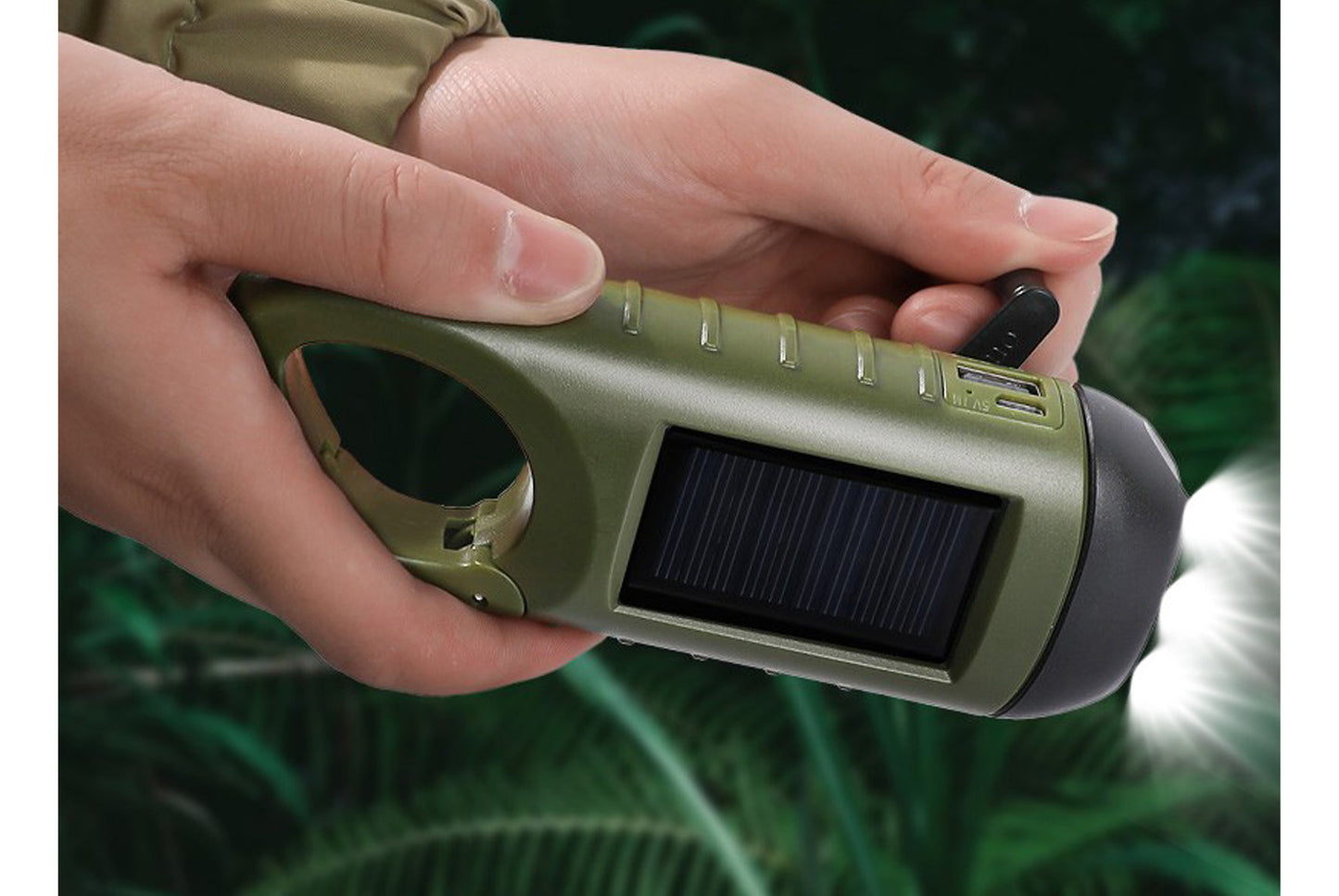Solar-Powered Flashlight, Hand-Cranked/USB Rechargeable