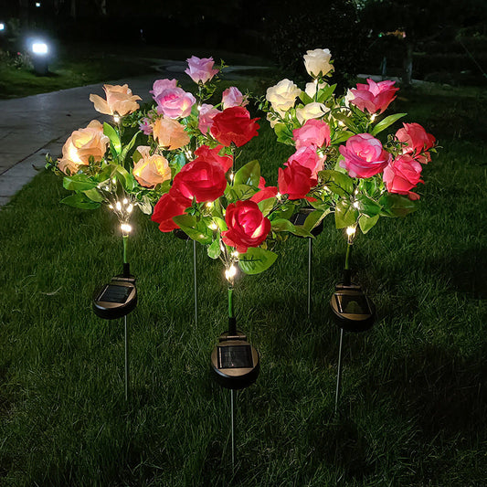 7-head solar rose flower light outdoor decoration set