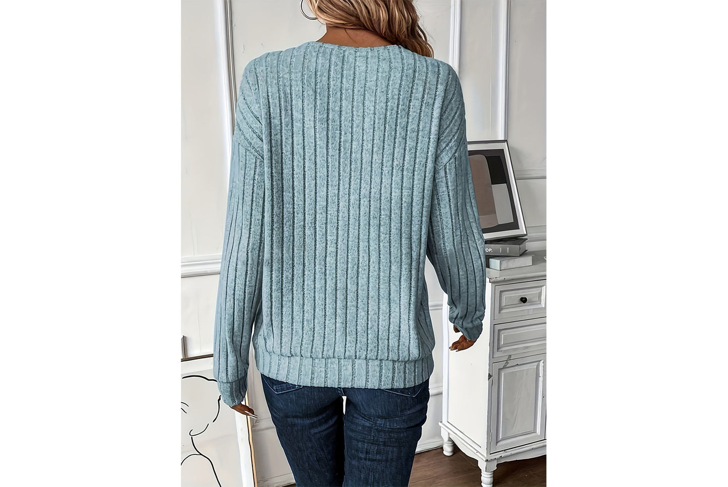 V-Neck Ribbed Long-Sleeve Top