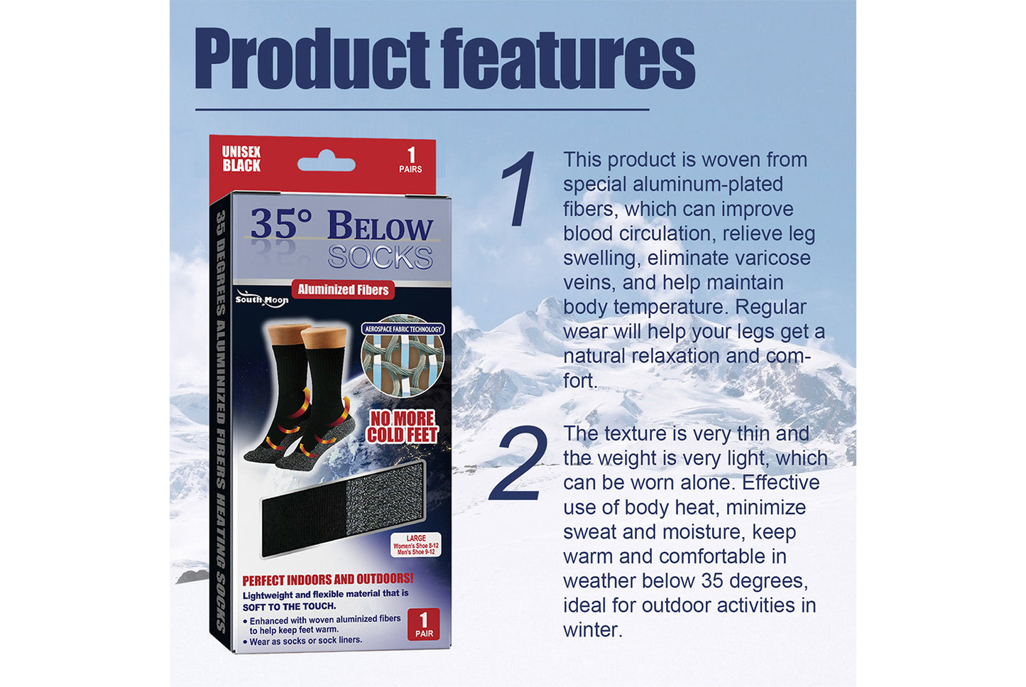 35°C Aluminized Fiber Heating Socks