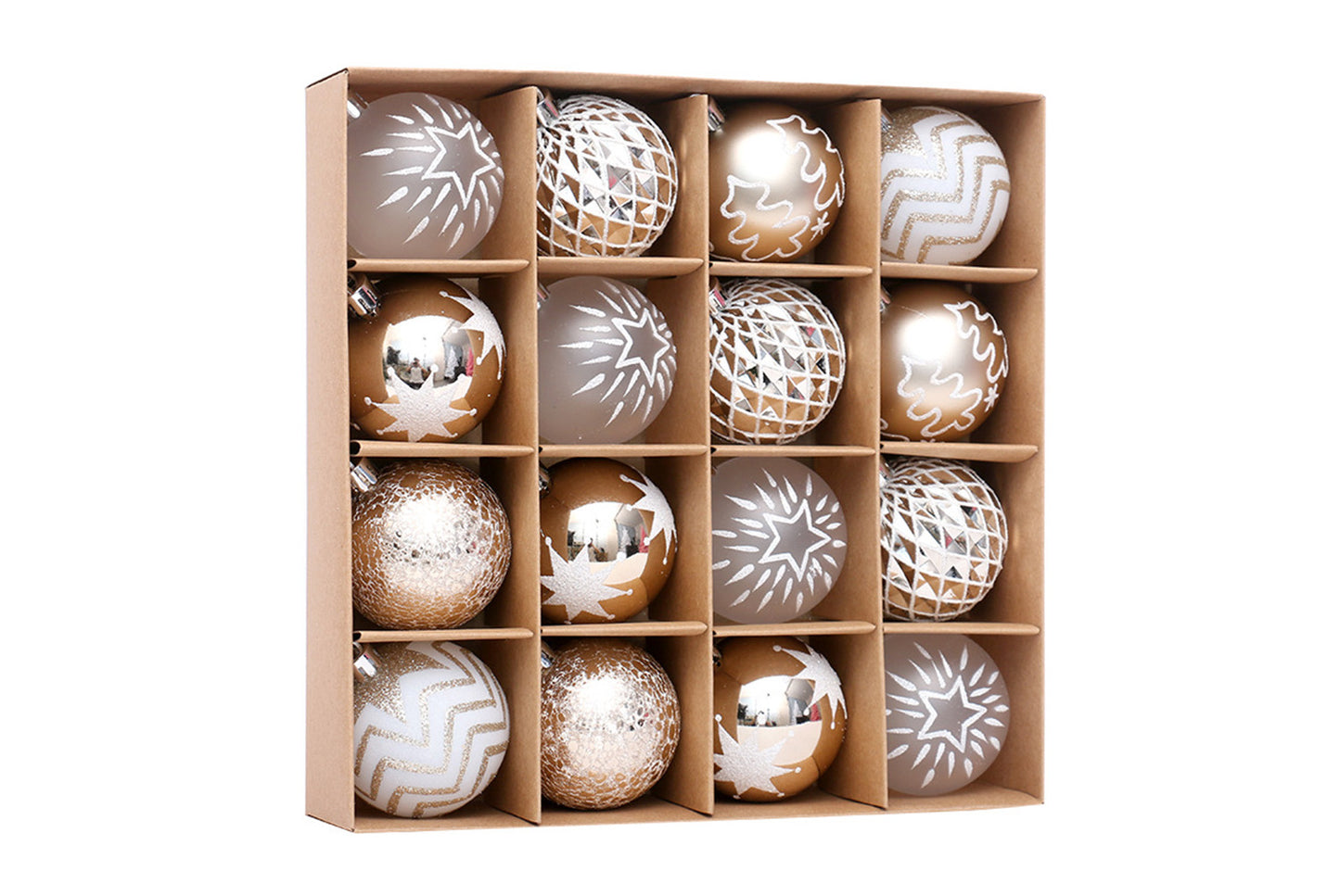 16-Piece Champagne Gold and White Christmas Ball Decoration Set