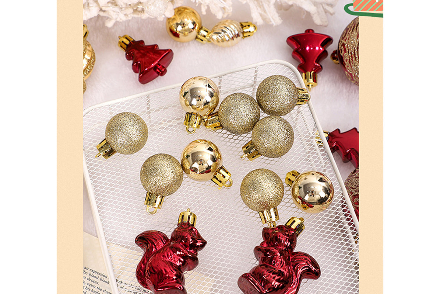 42 Painted Christmas Ball Set - Burgundy and Gold Christmas Tree Ornaments