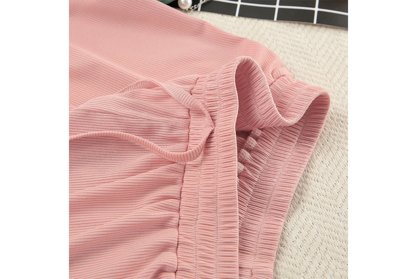 Girl-Style Knitted Midriff-Baring Pajama Set