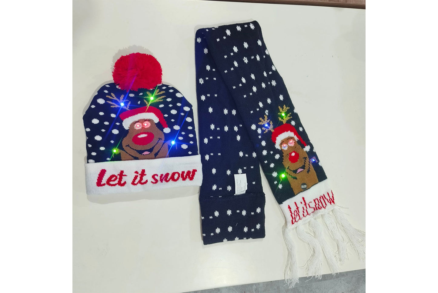 Christmas LED Jacquard Hat and Scarf Set