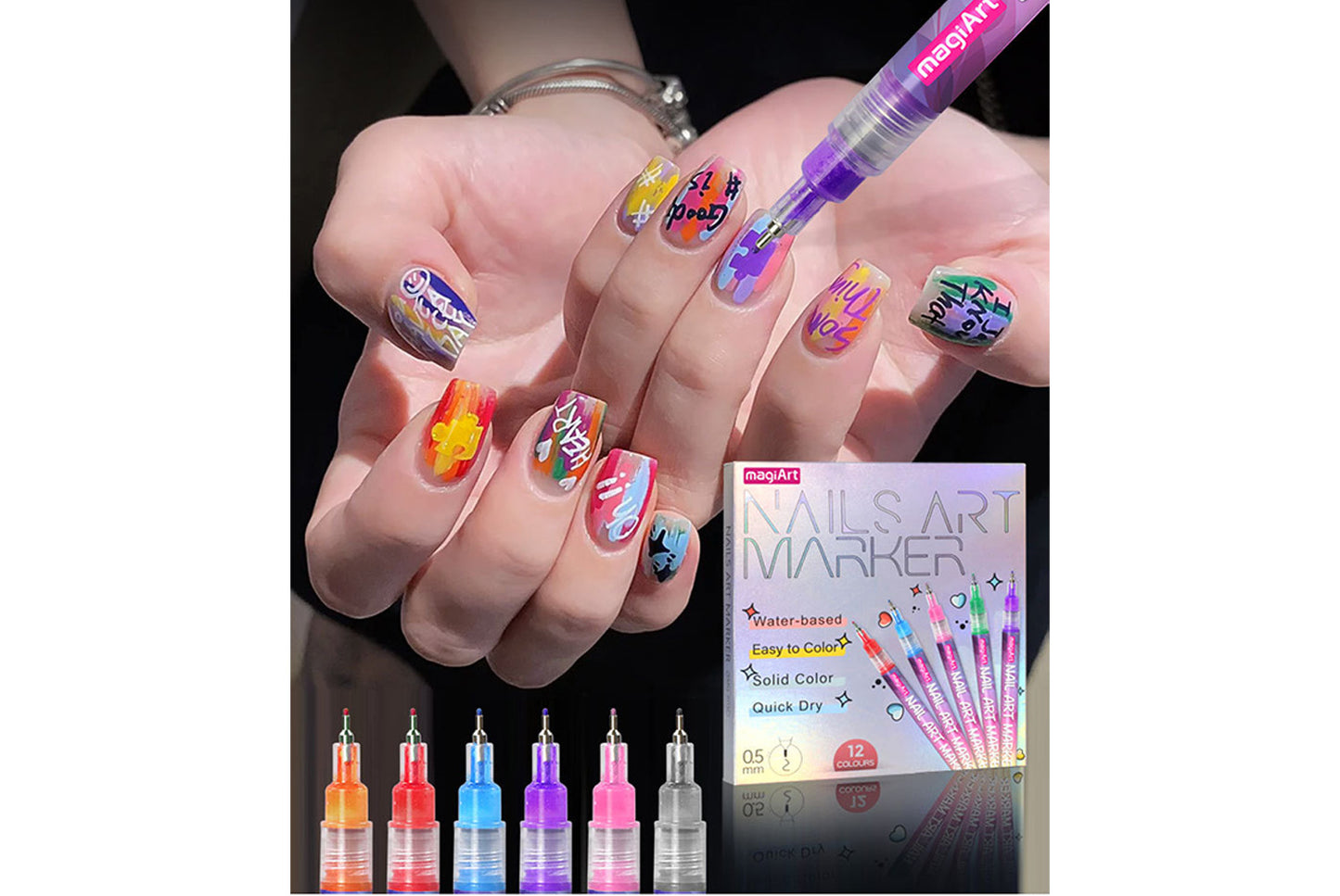 12-Color Nail Art Graffiti Pen Set