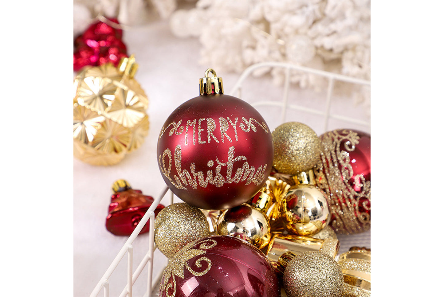 42 Painted Christmas Ball Set - Burgundy and Gold Christmas Tree Ornaments