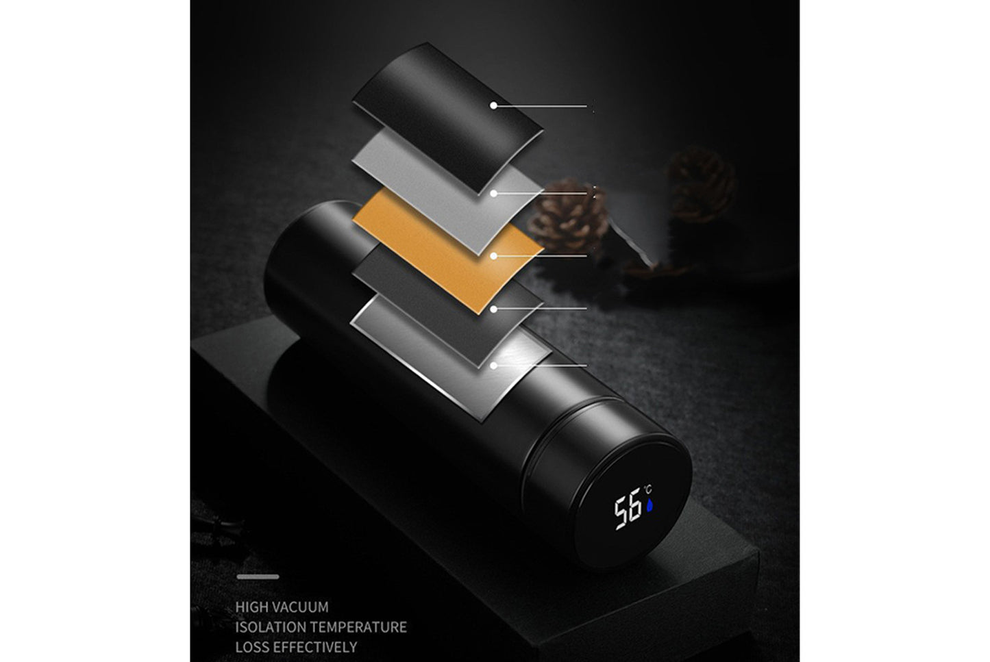 **304 Stainless Steel Smart Temperature-Insulated Water Bottle (Black 500ml)**