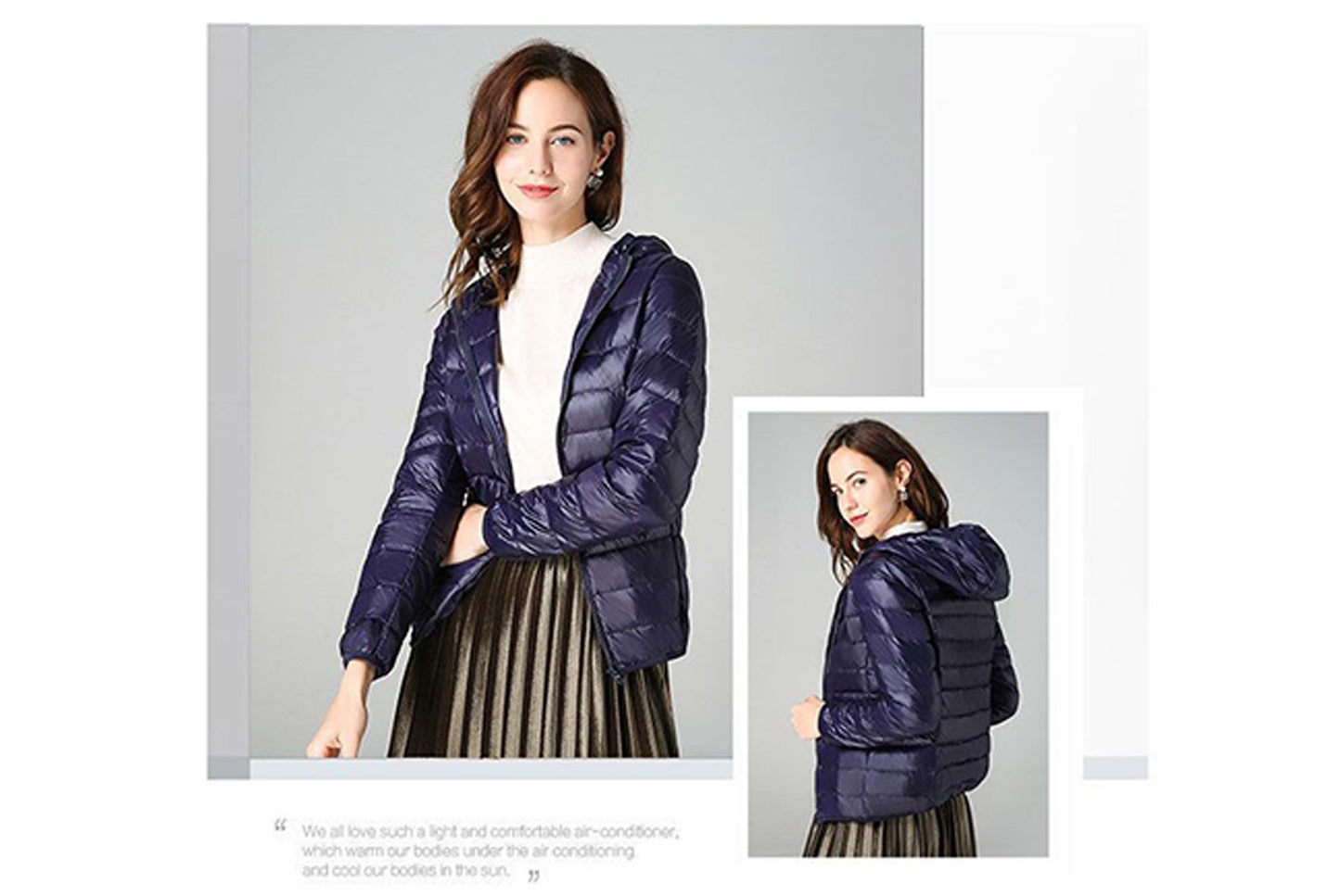 **Ladies short white duck down jacket (lightweight and warm)**