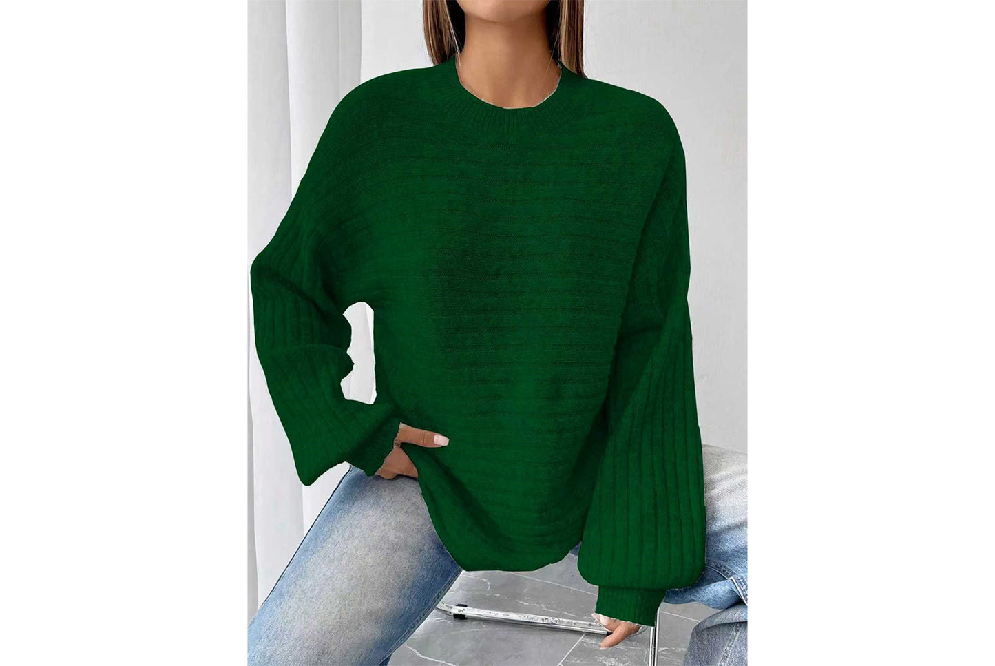 Loose-fitting Ribbed Knit Sweater
