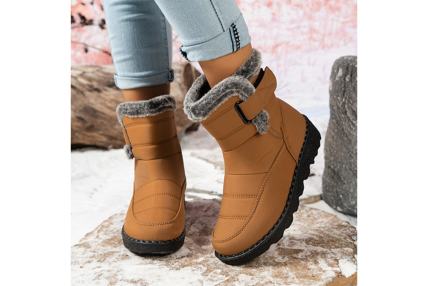 **Women's Waterproof Rabbit Fur Snow Boots**