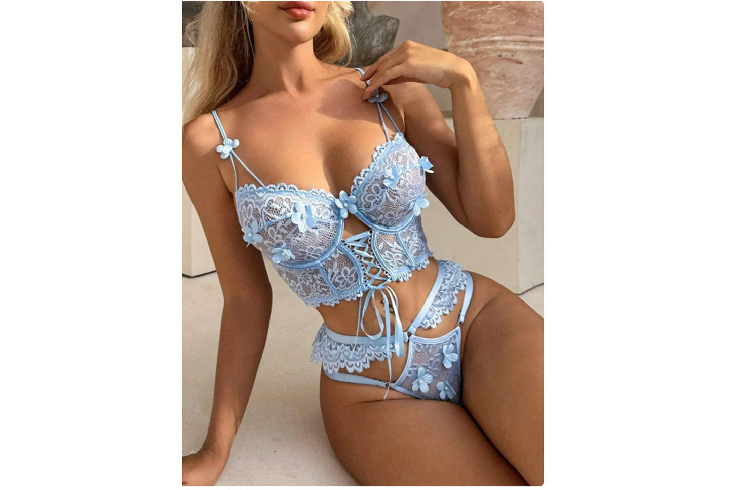 **Underwire Lace Bra Set - 3D Floral Sheer Sexy Lingerie**