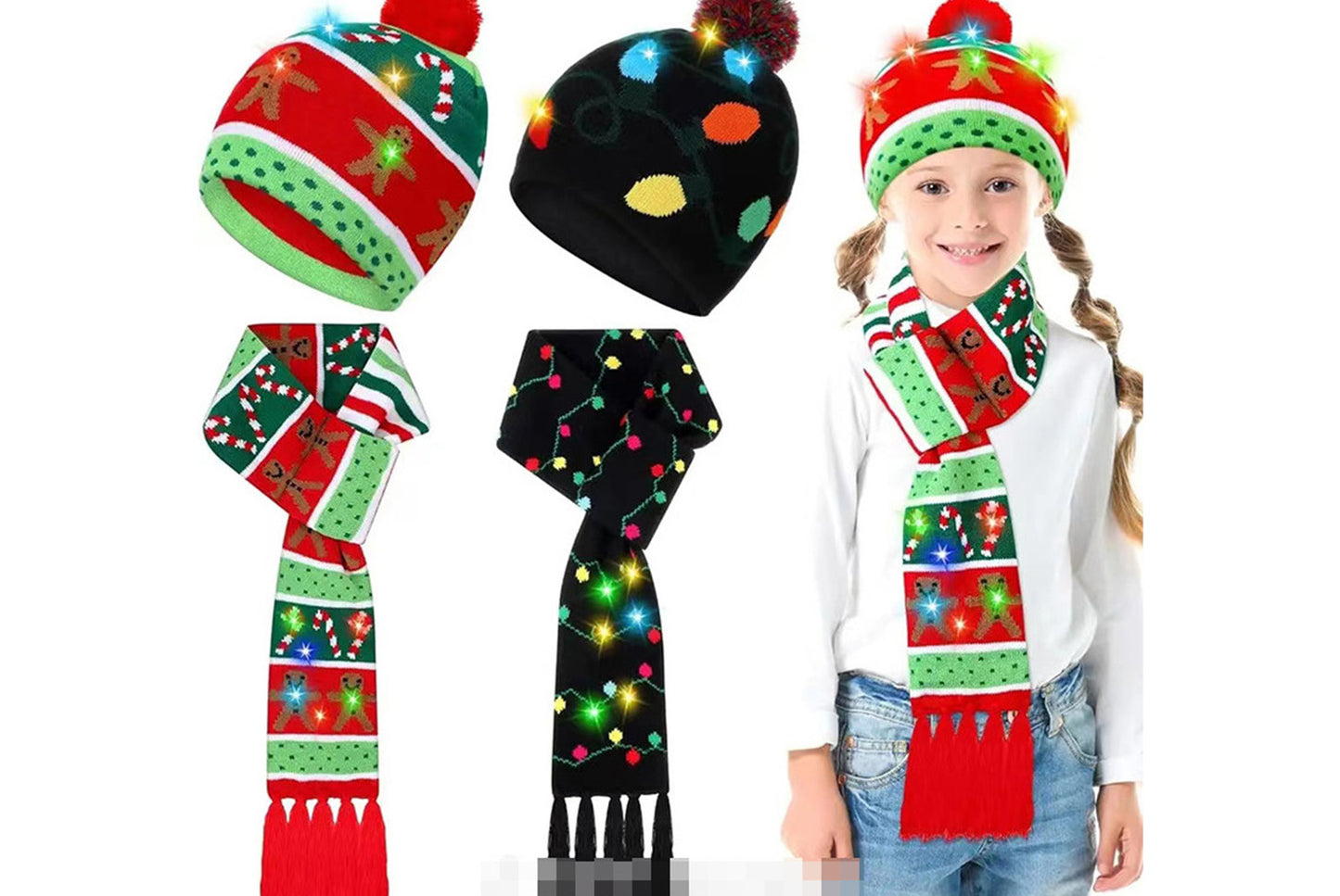 Christmas LED Jacquard Hat and Scarf Set