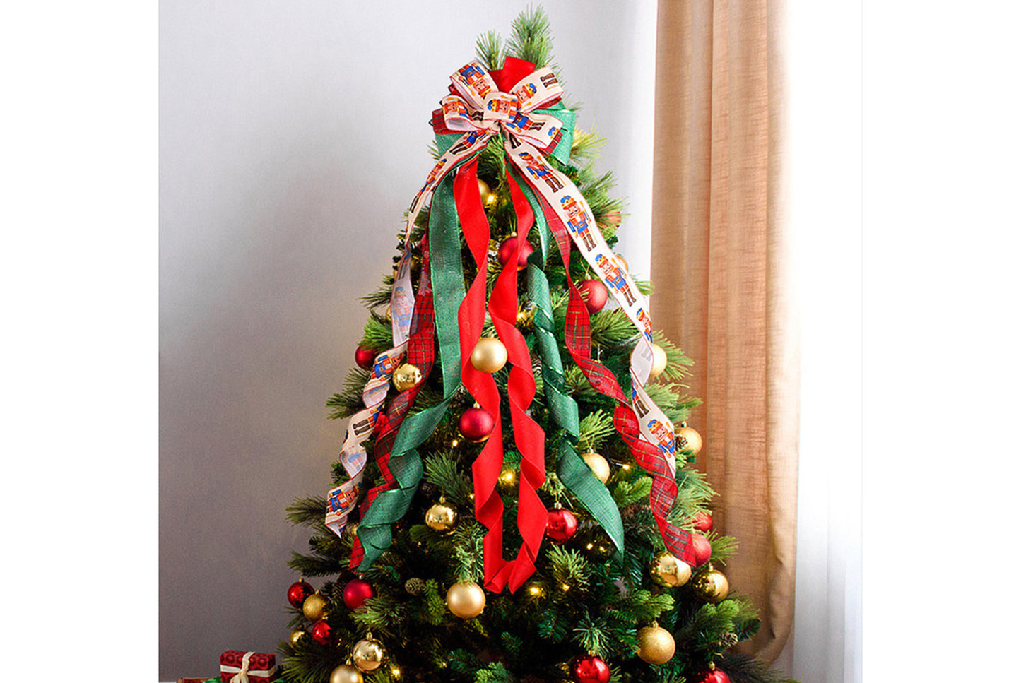 Christmas Tree Bow Hanging Ornament - Holiday Treetop Decoration