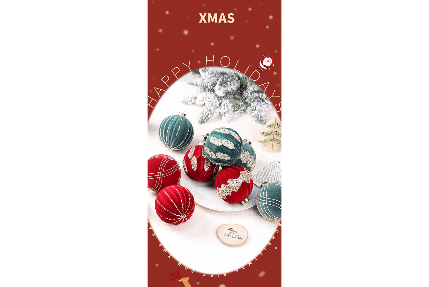 10cm Colored Diamond Flocked Christmas Ball Pendant Set (4-Pack)