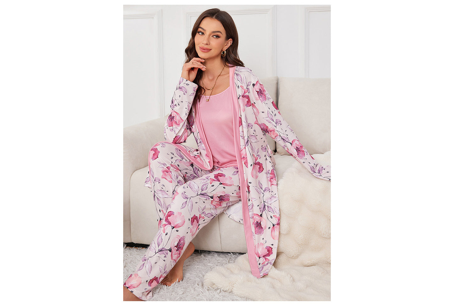 **Three-Piece Nightgown, Pants, and Suspender Nightdress Set**