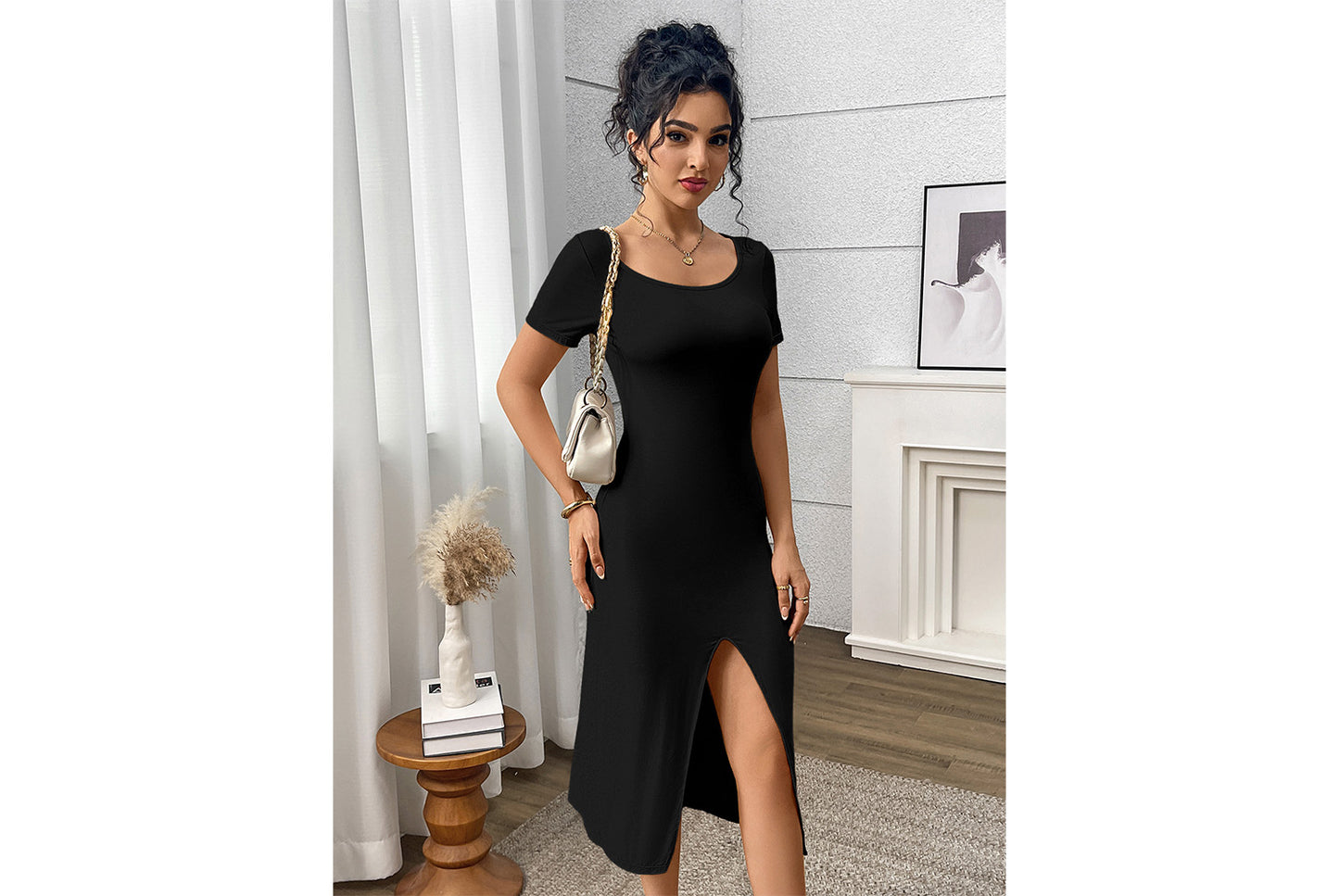 **French Vintage Collar Dress with Slit Waist**