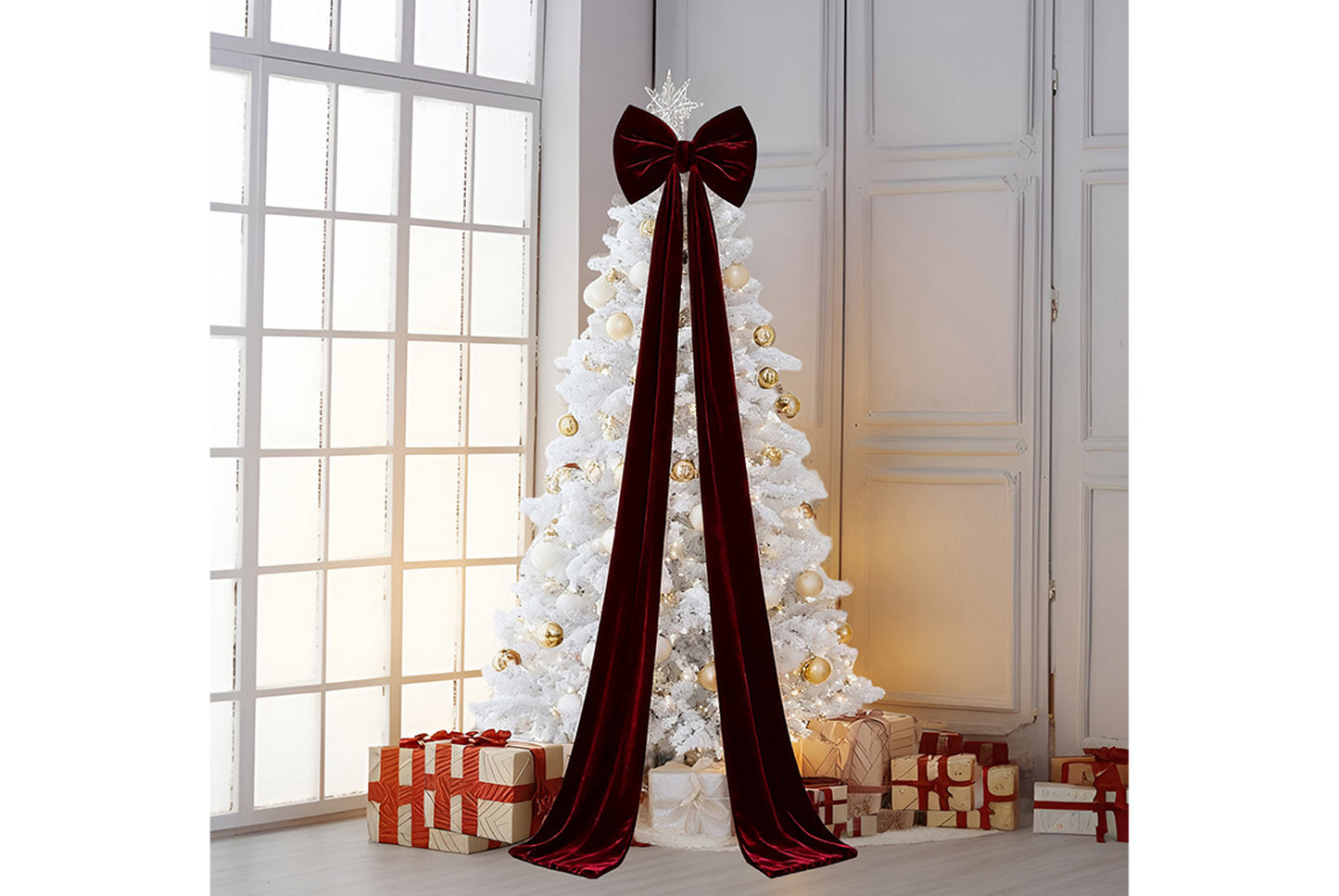 **Burgundy Fleece Christmas Bow Ornament (Multiple Sizes Available)**