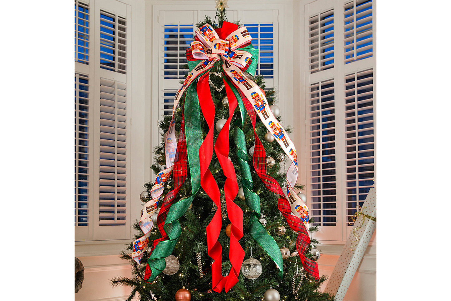 Christmas Tree Bow Hanging Ornament - Holiday Treetop Decoration