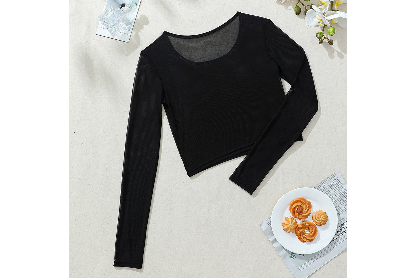Sexy Sheer Long-Sleeved T-Shirt for Women - Slim-Fitting Underwear