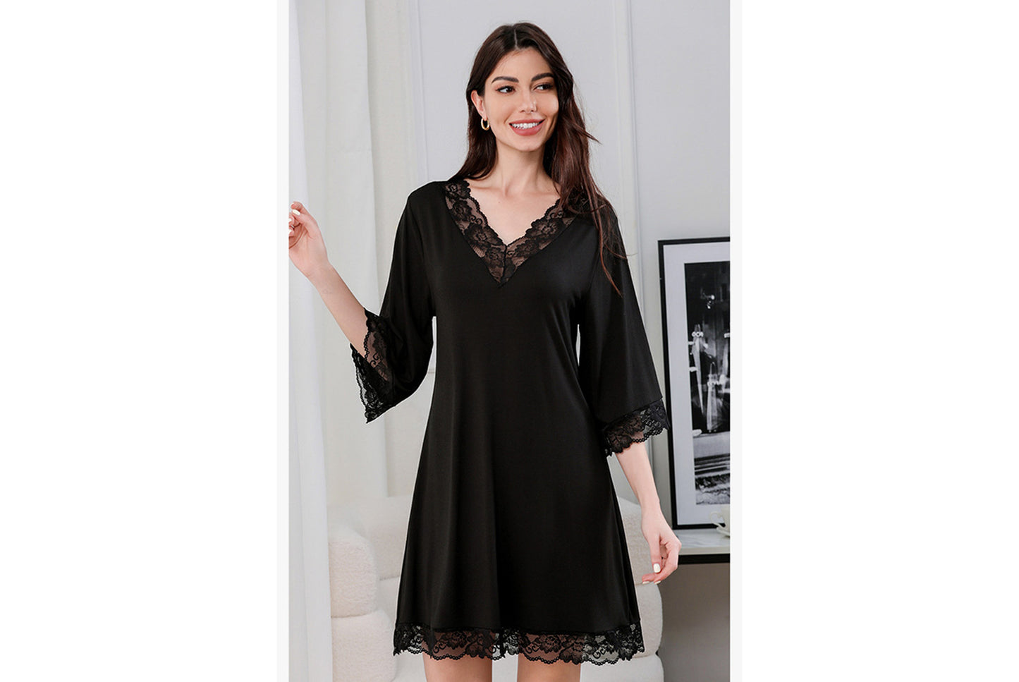 **Women's Sexy Lace V-Neck Cotton Loungewear Pajamas**