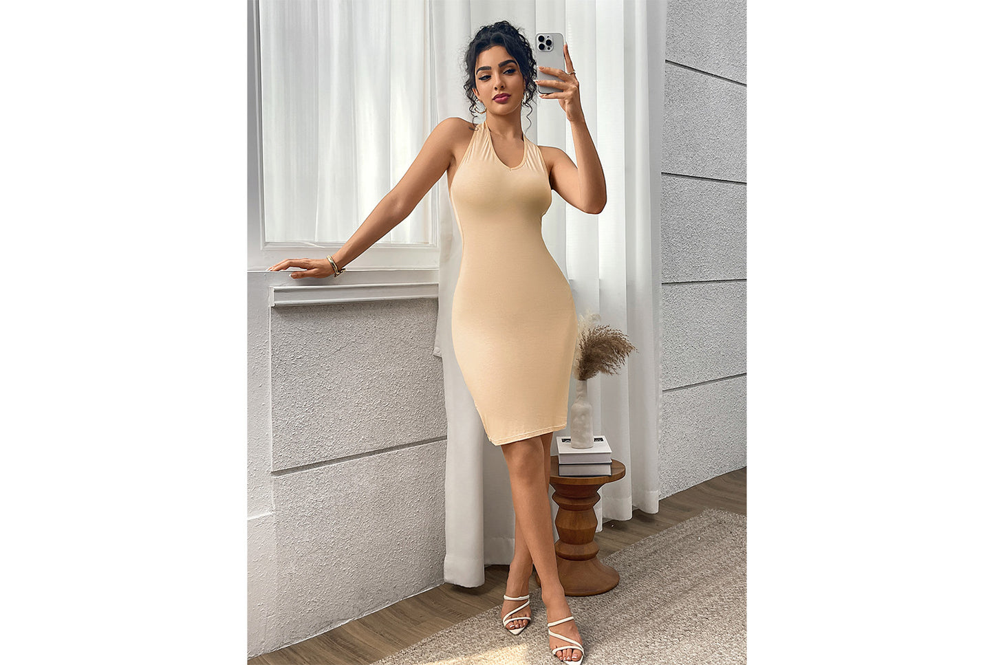 **Solid Color Slimming Dress, Waist-Lifting Slip Dress**