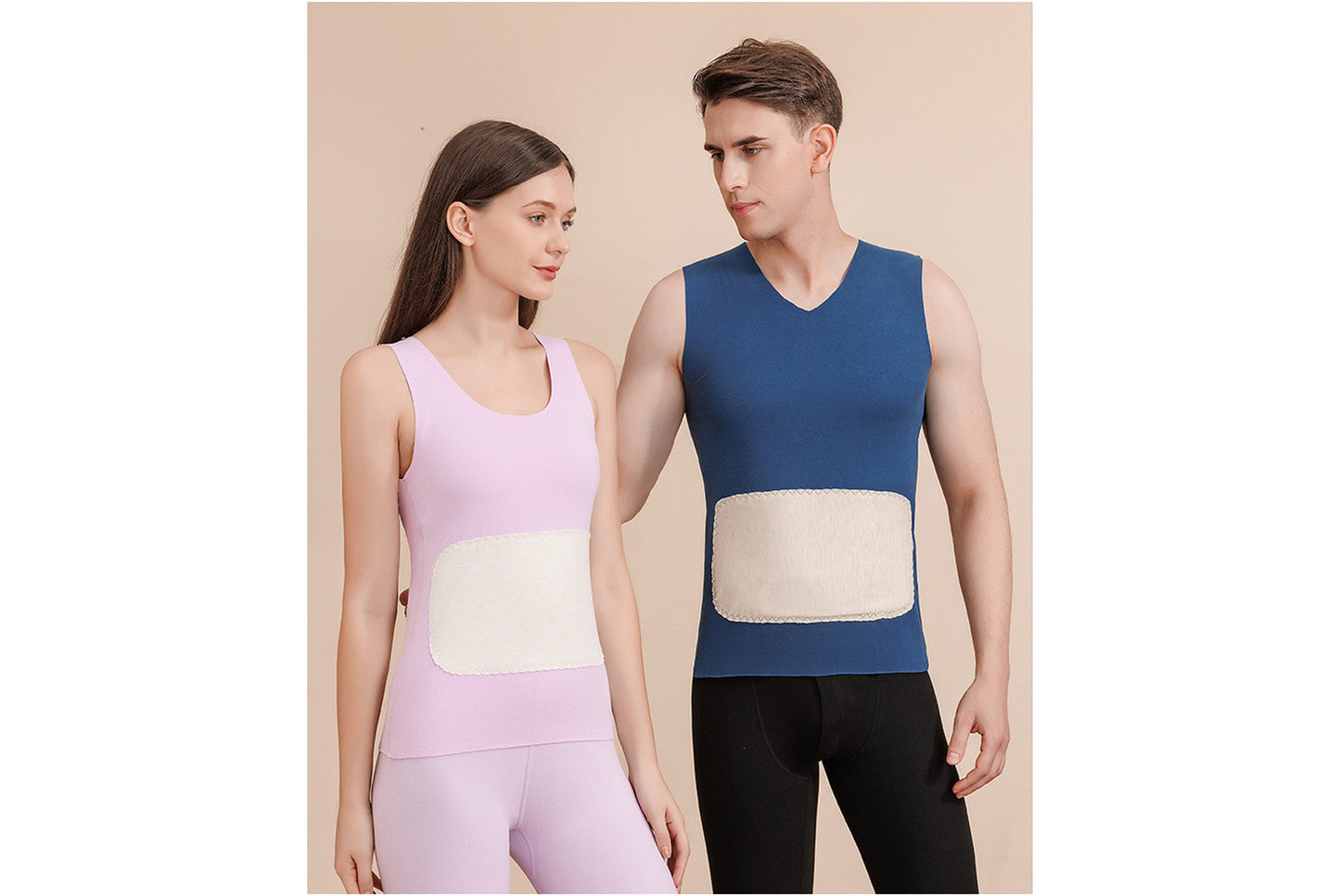 **Couple Large Patch Seamless Warm Vest Set**