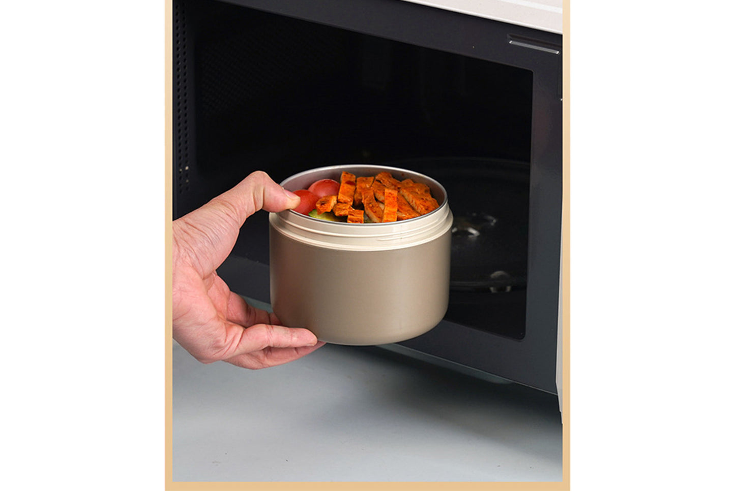 **304 Stainless Steel Insulated Lunch Box (Beige Two-Piece Microwave Oven Set)**