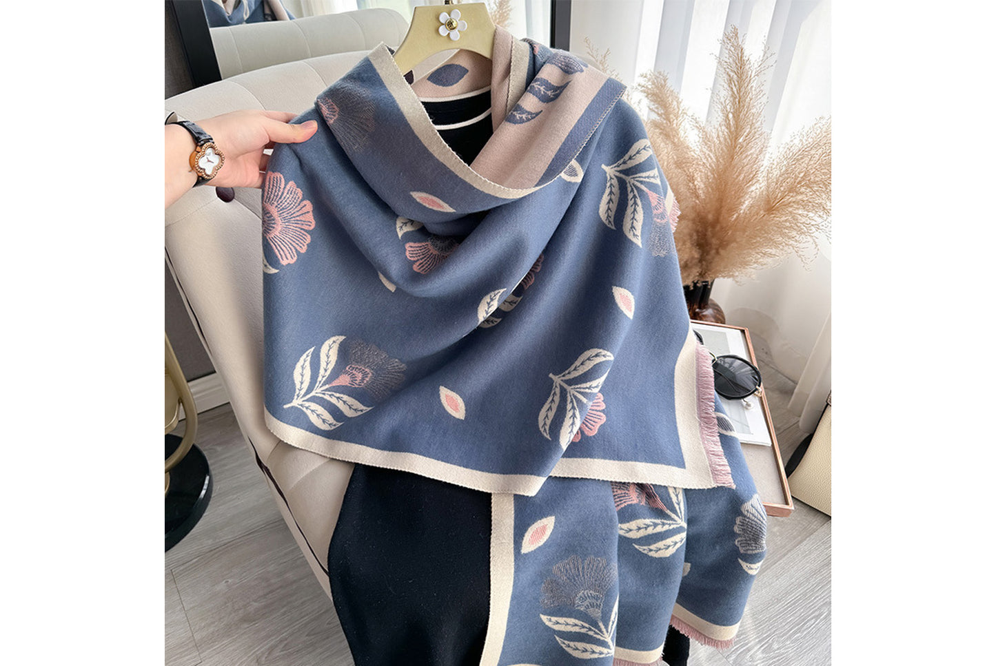 Autumn/Winter Faux Cashmere Floral Print Scarf/Shawl