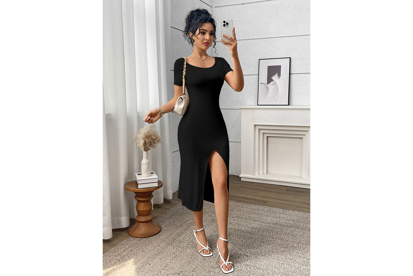 **French Vintage Collar Dress with Slit Waist**