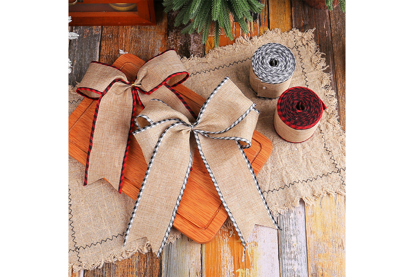 Christmas Linen Plaid Ribbon - DIY Gift Wrapping Decorative Ribbon