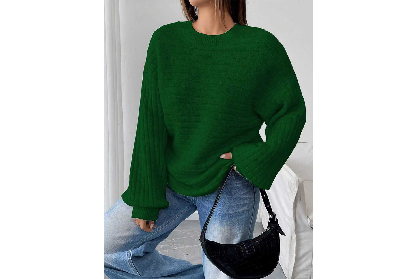 Loose-fitting Ribbed Knit Sweater