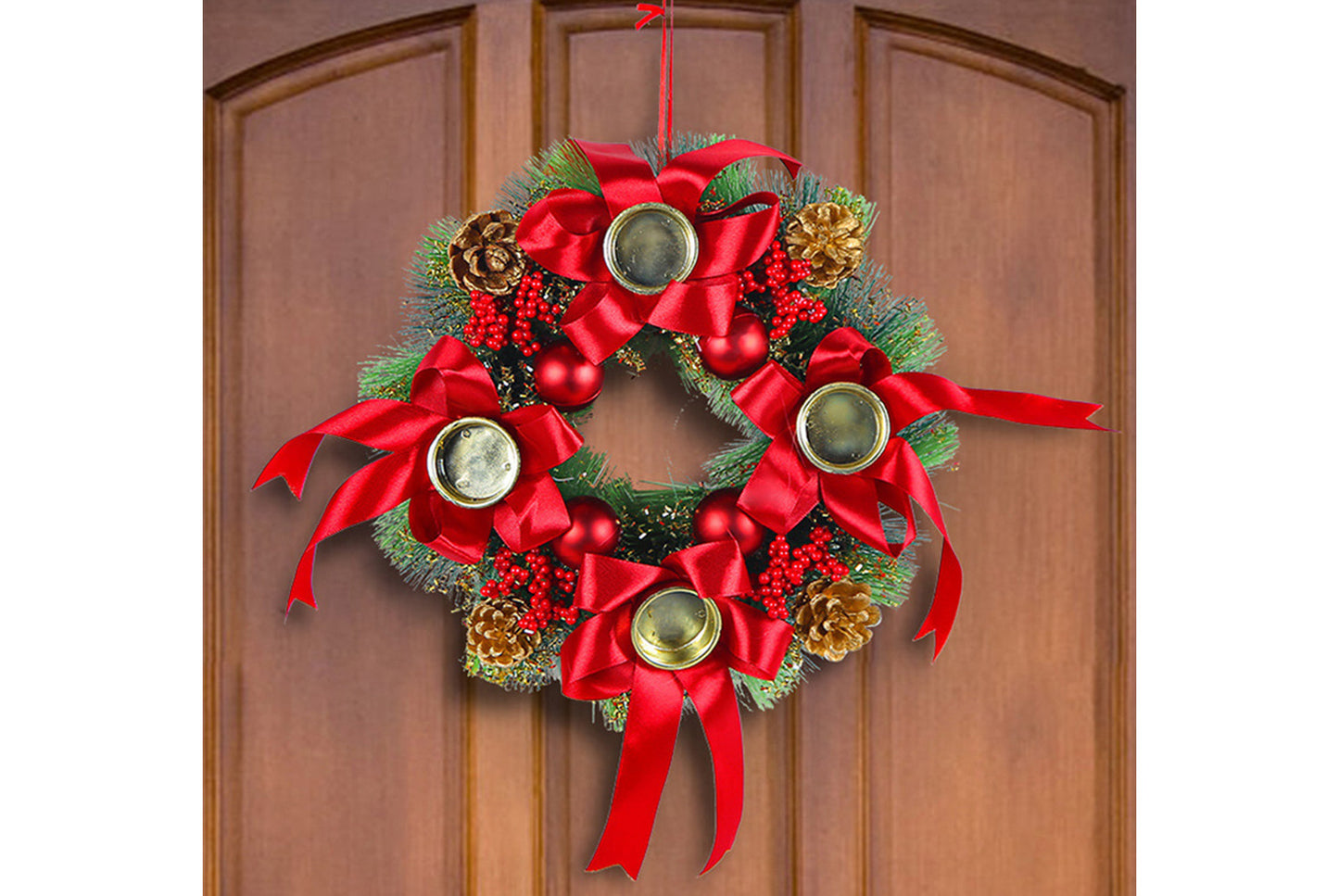 Christmas Candlestick Wreath - Simulated Pine Cone Decorative Wreath