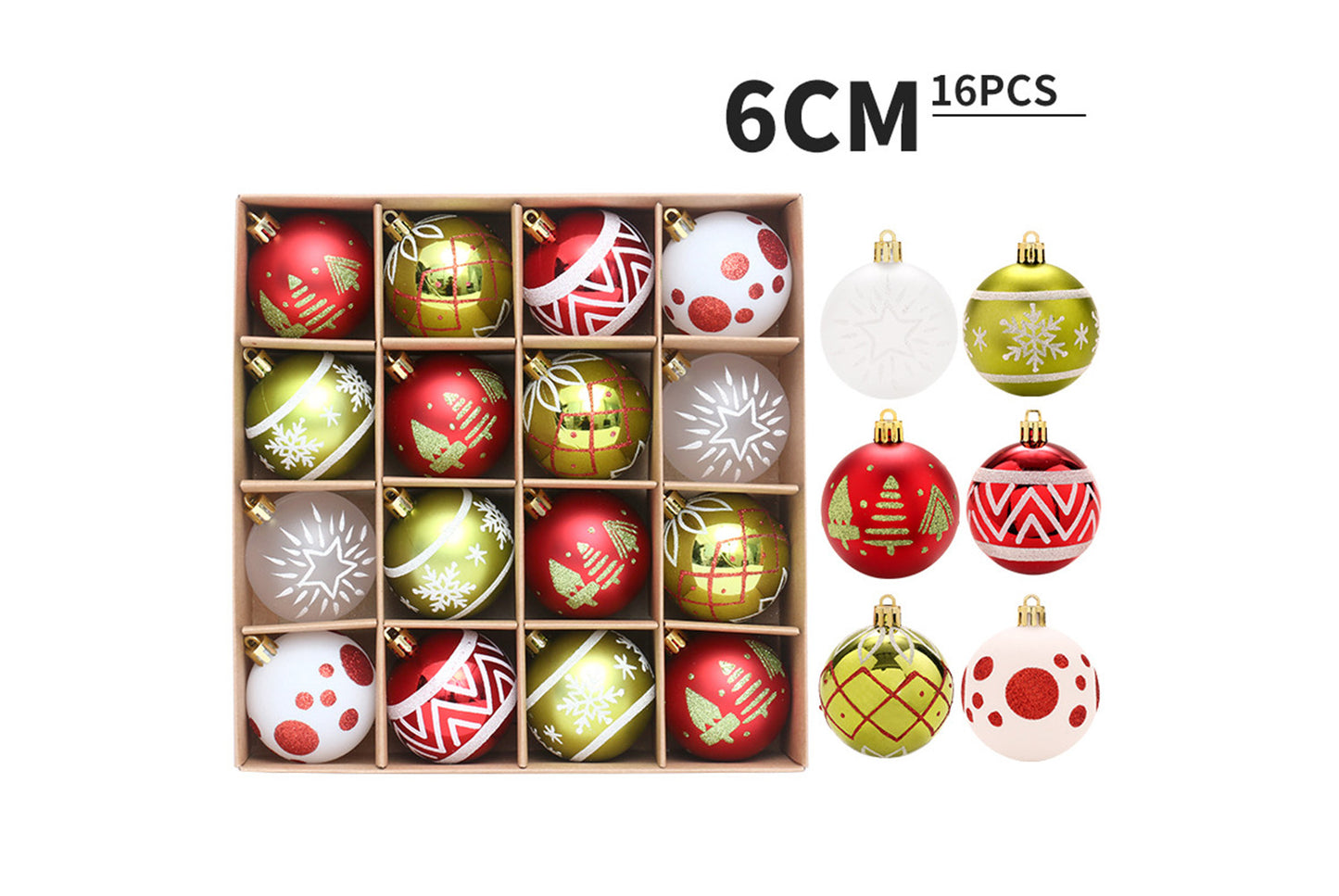 **16-Piece Red, Green, and White Christmas Ball Decoration Set**