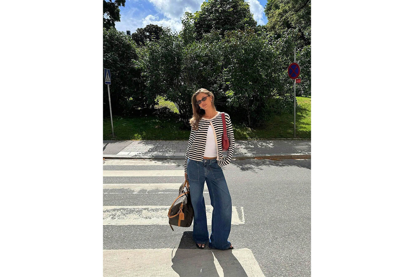 Black and White Striped Knit Cardigan
