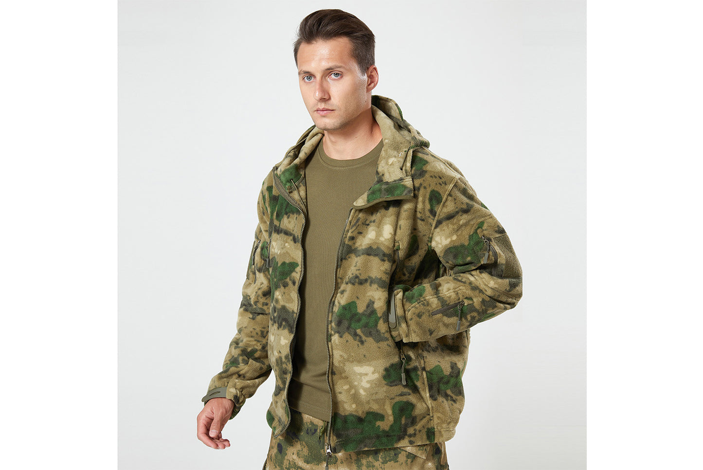 Men's Tactical Camouflage Fleece Hooded Jacket