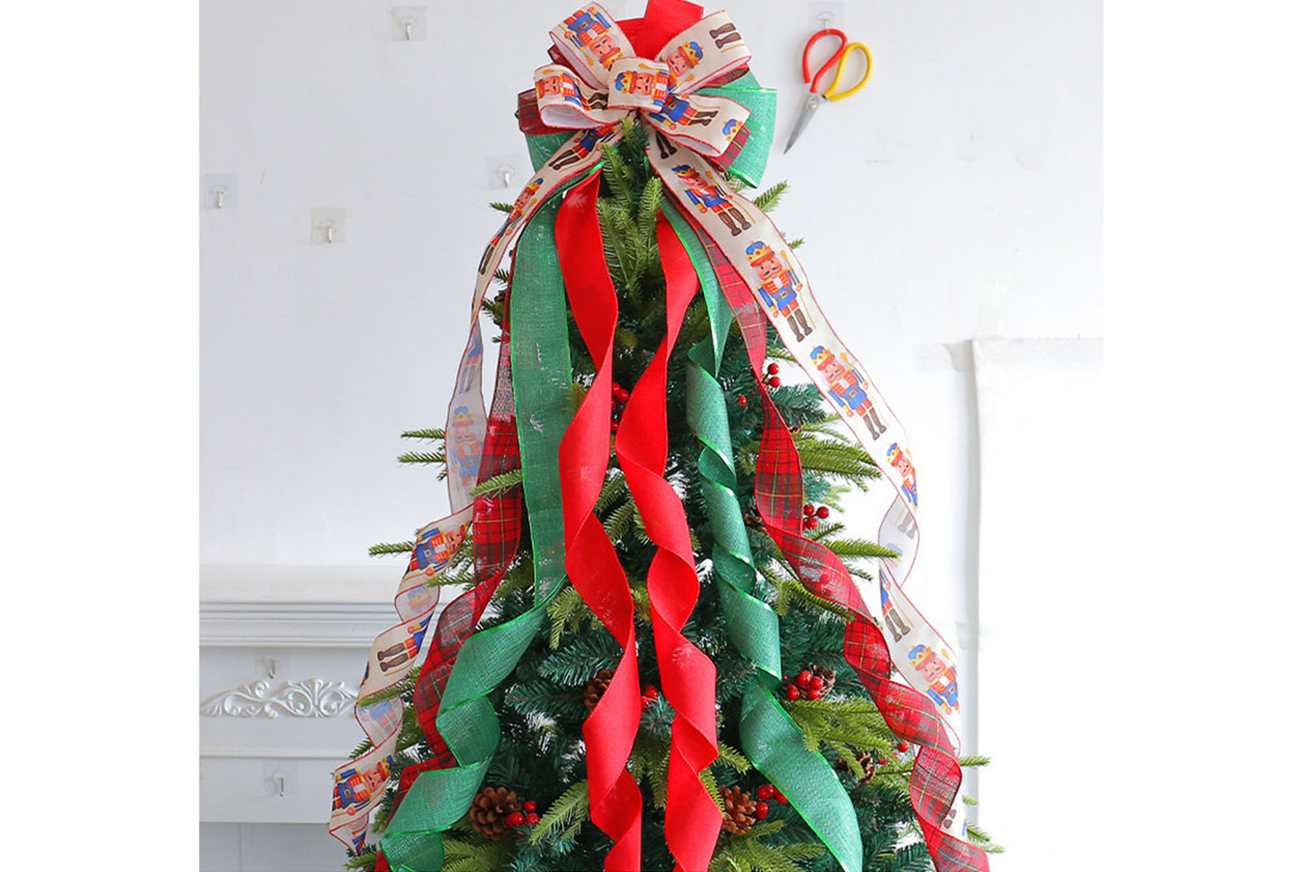 Christmas Tree Bow Hanging Ornament - Holiday Treetop Decoration