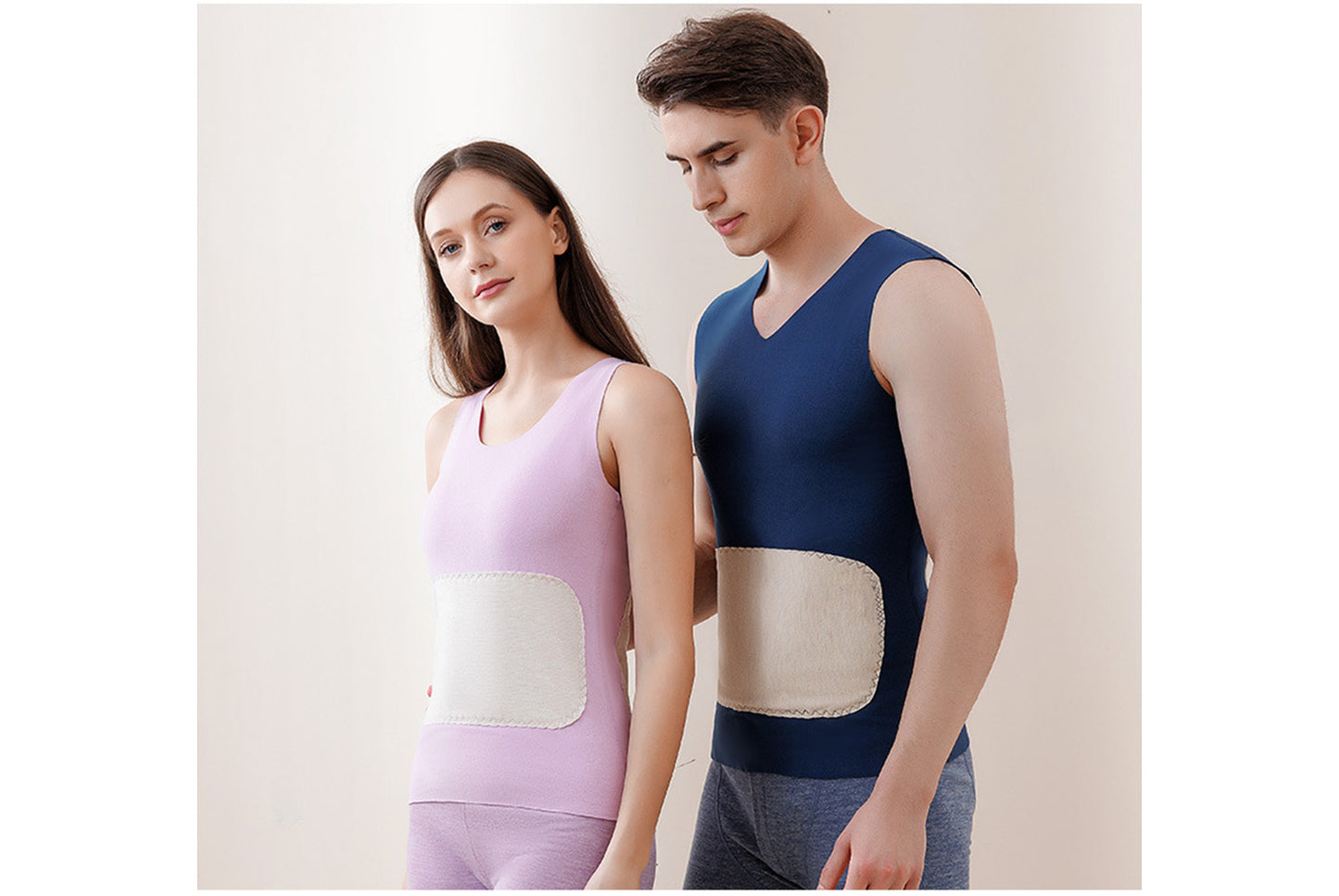 **Couple Large Patch Seamless Warm Vest Set**