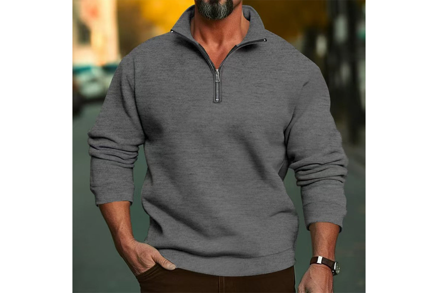 Stand Collar Half-Zip Fashion Sweatshirt Jacket