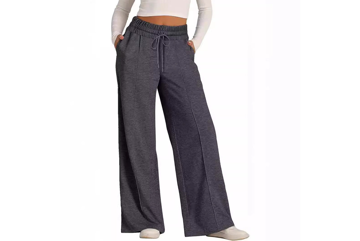 Women's Solid Color Casual Wide-Leg Sweatpants